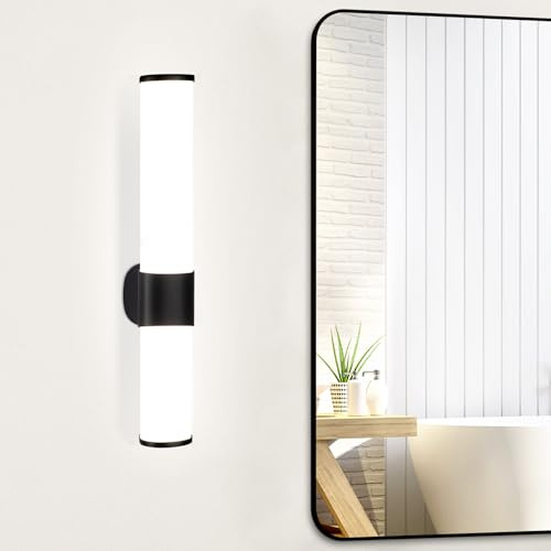 meoaow Spiegelleuchte Bad Led Wandlampe - 6W Badezimmer Lampe Neutralweiße Lichtfarbe 4000K Seite Spiegel Wandleuchte Schwarz Badlampe Spiegelschrank Beleuchtung 35cm | 4000K Seite Spiegel Wandleuchte Schwarz Badlampe Spiegelschrank Beleuchtung 35cm