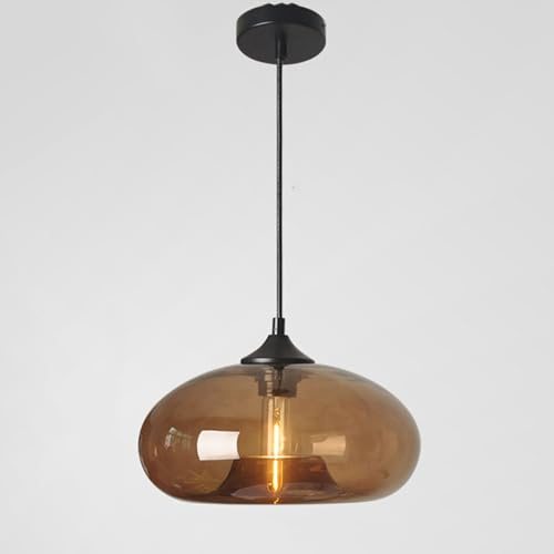 ITETONE Lámpara Colgante Industrial Moderna - Creativa, Redonda De Cristal, Decoración Sencilla, Colorida, Pantalla E27, De Techo Coffee
