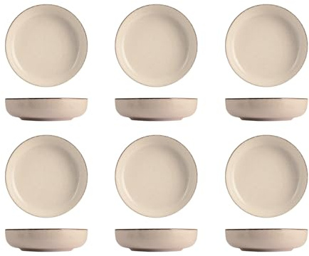 H&H Pearl, set de 6 assiettes creuses, 19 cm, porcelaine, ivoire