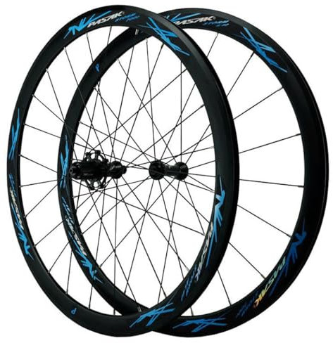 LPYDWZ 700C Rennrad Radsatz, 40MM V-Bremse Aluminiumlegierung Abgedichtetes Lager 24 Loch Rundspeichen Fahrrad Vorder Und Hinterradfelge Kompatibel mit 8-12 Gängen(Blau)