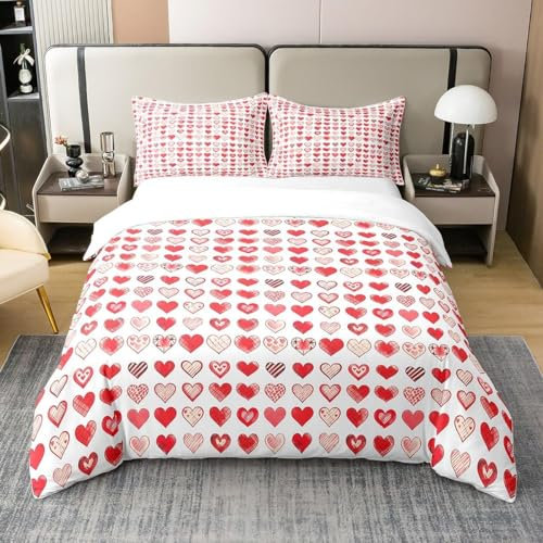 Copripiumino Matrimoniale 260x240 Cuore, Set di Biancheria da Letto Cuore D'amore Rosso in Morbida Microfibra Stampata in 3D con Cerniera Copripiumone con 2 Federe 2256-K