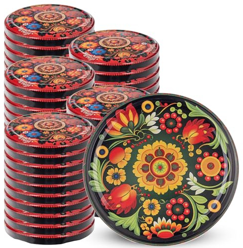 KADAX 50er Set Schraubdeckel TO82 ⌀ 82mm Bunte Blumen – Twist-Off Ersatzdeckel für 235-900ml Einmach- & Marmeladengläser | Luftdicht & Spülmaschinenfest