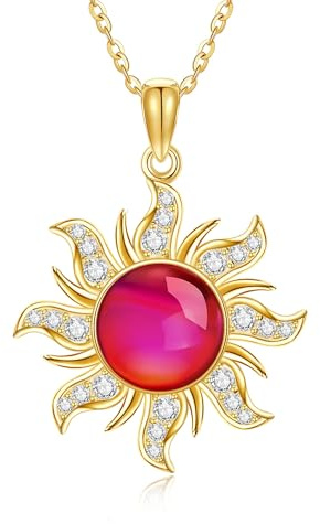 URONE Sun Necklace 925 Sterling Silver Sun Garnet Pendant Necklace Sun Jewellery Gifts for Women