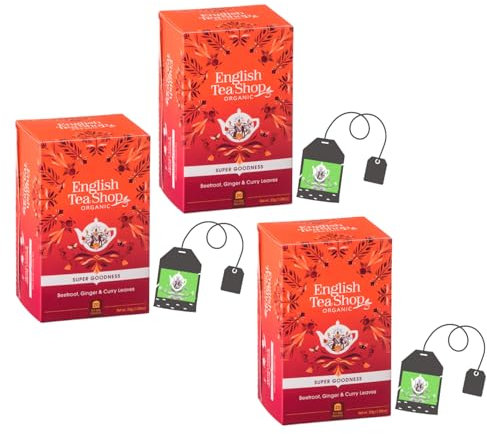 English Tea Shop® | Infusión ORGÁNICA de curry de jengibre y remolacha roja | Té de hierbas de remolacha y especias | Té de hierbas digestivo de jengibre - 3 x 20 Filtros
