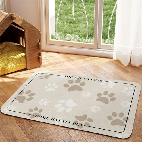 Hearda Futtermatte Hund Saugfähig, Katzen Futternapf Unterlage Napfunterlage Hund Schnelltrocknend Futternapf Matte rutschfest Haustier Futtermatte Unterlage Katzennapf (50x80cm,Beige J)