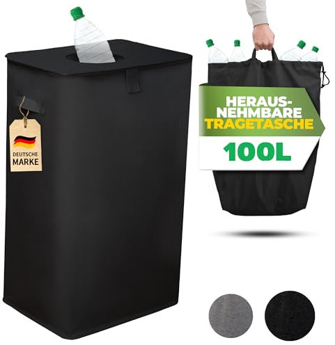 COTTARA® Pfandflaschen Sammelbehälter mit Deckel, Stabiler Flaschensammler Leergut Behälter, Praktischer Pfandbehälter mit Einwurf, Pfandsammler, Pfandflaschen Aufbewahrung für Küche schwarz