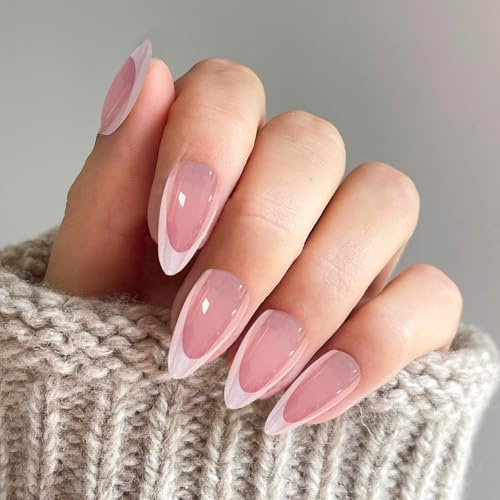24 Pezzi Unghie Finte con Colla - Unghie Artificiali Stile Francese Lunghe