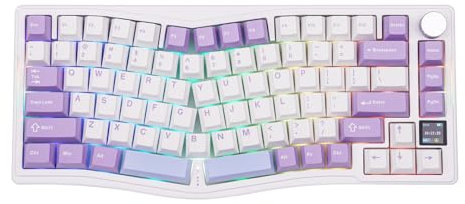MechLands AKS075 Clavier de jeu sans fil remplaçable à chaud, clavier mécanique 75 % Alice avec écran TFT 0,85, BT5.1/2,4 GHz/USB-C, batterie 5000 mAh (blanc, interrupteur cadeau)