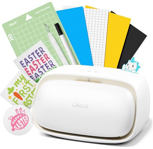 Likcut S501 Vinyl Cutting Machine, DIY Sticker Maker for Beginner, Beige | Cuts 50+ materials, Bluetooth 10m range for stable setup, Built-in storage, Beginner-friendly with included vinyl