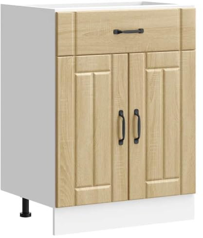 vidaXL Kitchen Base Cabinet - Lucca Sonoma Oak - Engineered Wood, 60x46x81.5 cm, Ample Storage, Adjustable Feet