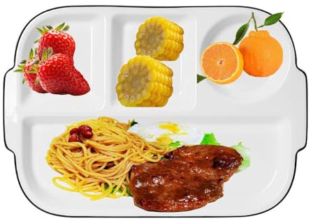 AIYoo 12inch Ceramic Divided Plate,4 Compartment Portion Control Plate,Reusable Bariatric Plate for Adults,White Dinner Plates for Daily Use,Dessert Plates for Balanced Meal