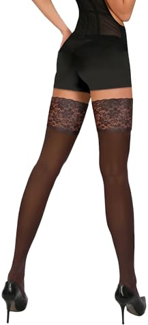 Sesto Senso Medias Autoadhesivas Opacas 40 DEN Con Encaje Para Mujer Reforzadas Con Banda De Silicona M/L Beige Oscuro Café