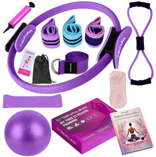 Revalinx kit Pilates Maison, Ensemble Pilates Yoga Anneau de Pilates, Ballon de Yoga, Bandes de Résistance, Sangle, Chaussettes, Accessoires Pilates Femme, Pilates Reformer pour Sport à la Maison.