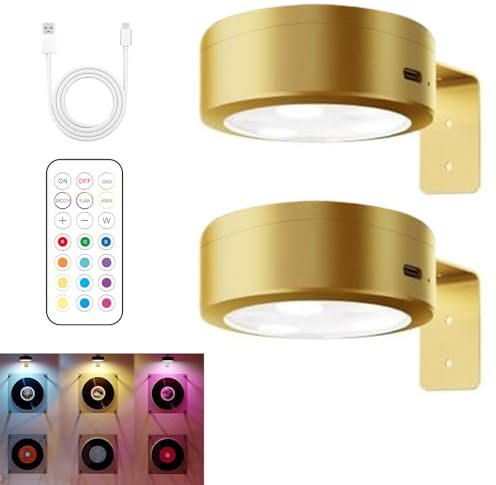 2 Stück Magnetisches Mallicht mit 13 Beleuchtungsmodi, Bildbeleuchtung Kabellos, Bilderleuchte mit Fernbedienung und Timer, Wiederaufladbare Bild Licht, Kunstleuchten für Malen Foto Portrait (Gold)