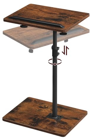 MAHANCRIS TV Tray Table, Height Adjustable TV Trays with 360° Swivel, Space-Saving Side Table for Couch, Multi-Functional Sofa Table with Anti-Slip Bar, Bedside, Rustic Brown ETRB4501