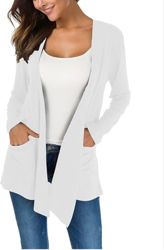 Cardigan Lungo Basic Casual da Donna con Due Tasche Maniche Lunghe Apertura Frontale vestibilità Slim alla Moda e Versatile Morbido e Sottile