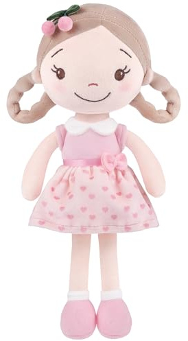 GAGAKU Muñecas Trapo para Niñas 30cm Tela Suave Ángel Guardián Regalo de Bautizo para Niña con Alas Peluche Amuleto de la Suerte para Niños de 1-6 Años- Niña Cereza (Chica Cereza)