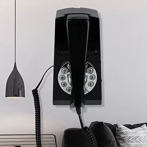 asdchZen Téléphone Fixe Rétro Classique, Téléphone Filaire Mural À Double Usage, Numérotation par Bouton-Poussoir, Jaune, Noir