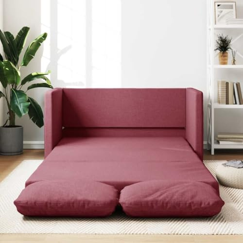 Qnhdfrt Bodensofa mit Schlaffunktion Weinrot 112x174x55 cm Stoff Sofa Couch Sessel 2-in-1 Zweisitzer für Wohnzimmer Balkon
