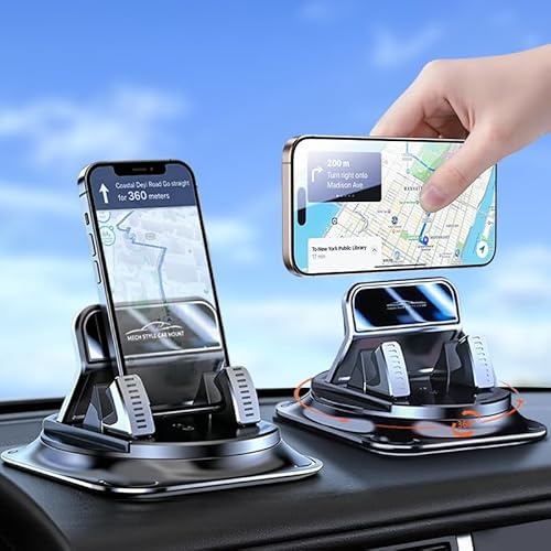 360 Degree Rotation Dashboard Phone Holder for Car, Anti-Slip Grips & One-Hand Operation Car Cell Phone Mount with Adjustable Spring Clip, Compatible with iPhone Samsung All Smartphones