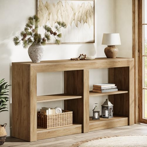 Tribesigns Mesa consola rústica de 59 pulgadas, mesa de sofá de almacenamiento de 3 niveles detrás del sofá, mesa de entrada de madera con 4 cubos de almacenamiento para pasillo, vestíbulo, sala de