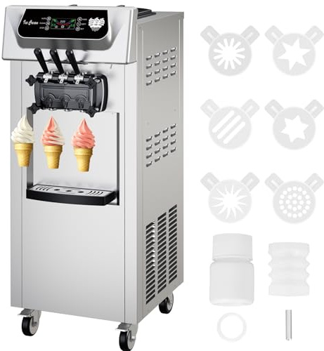 2200W 2+1 Flavor Commercial Soft Ice Cream Maker Machine, 5.8-8 Gal/Hr Vertical Stainless Steel Soft Serve Machine with LCD Display, Auto Clean High Productivity for Restaurant