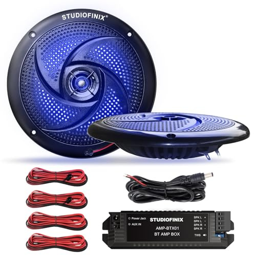 Enceintes Bluetooth étanches STUDIOFINIX pour bateaux - Audio extérieur 2 voies 5,25, étanche, éclairage LED, 160W, design fin discret (Noir)