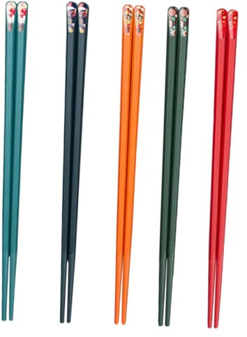 GALPADA Juego de Palillos Chinos Reutilizables de Aleación 5 Pares de Palillos Japoneses Punta Antideslizante Diseño Mixto de Colores para Cocina Asiática Ideales para Sushi Arroz y