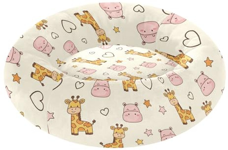 JUNZAN Söt tecknad giraff flodhäst husdjur kattsängar munk kramare fluffigare katt kudde säng för medelstora husdjur sover beige