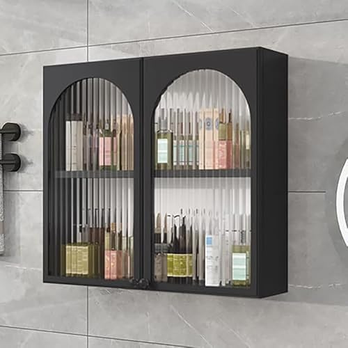 Väggmonterat medicinskåp med två dörrar - stilig förvaringsanordning för badrum med härdat glas, platsbesparande design för kök, tvättstuga och över toaletten black 60×60×15cm（23.6×23.6×5.9）