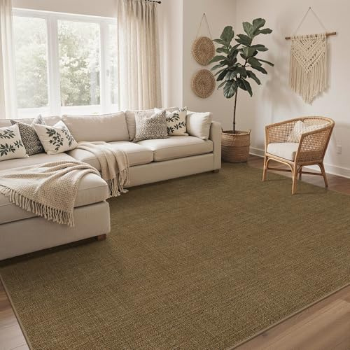 GENIMO Alfombra Interior Exterior Efecto Yute 200x290 cm, Poliéster, Lavable, Antideslizante y Fácil de Limpiar, para Salón, Balcón y Terraza