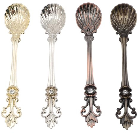 INOOMP 4 Cucchiaini da Caffè e Cucchiai per Gelato in Lega di Zinco, Design a Conchiglia Retrò, Set Misto Oro e Argento, Adatti per Cocktail, Tè e Uso Domestico