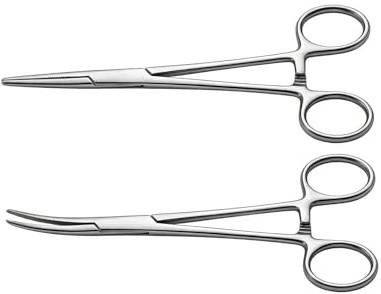 2 Pcs Locking Pliers Piercing Pliers, Stainless Steel Self-Locking Pliers Fishing Forceps, 12.5cm Suturing Piercing Clamp with Serrated Jaw, Multipurpose Tweezers Pincers for DIY Crafting Pet Grooming
