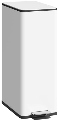 HOMCOM Pattumiera a pedale da 20 l, con coperchio e pedale, con pattumiera interna, in acciaio inox, per bagno, camera da letto o soggiorno, bianco, 21,5 x 37,2 x 57 cm