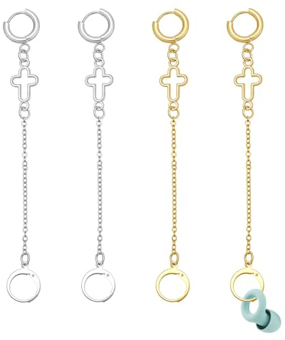 PH PandaHall 4pcs 2 Colours Earplug Earrings Loop, 4.1 inch Earplug Holder | Earrings Noise Reducing Earring Anti Lost Ear Clips for Home Schools Office Concert Sleep Anti Lost Decoration
