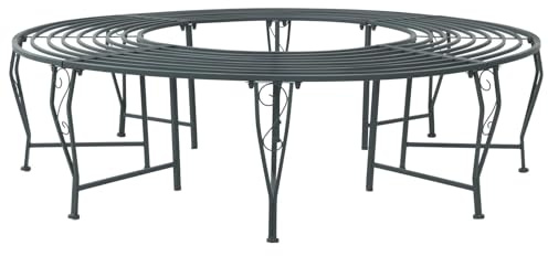 Holekex Trädbänk, 8-sits, rund Ø 160 x 44 cm, stål, silver, grå, matt, väderbeständig, för trädgård, terrass, balkong, utomhus, med robust konstruktion och enkel montering