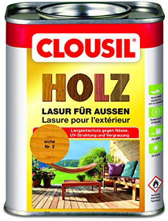 CLOUsil Holzlasur Holzschutzlasur für außen eiche Nr. 2, 0.75 L: Wetterschutz, UV-Schutz, Nässeschutz und Schimmel für alle Holzarten - in verschiedenen Farben