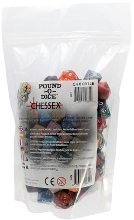 Chessex Pound O Dice | 1 lb Bulk Polyhedral Assortment with Approx 100 Factory Seconds Plus Bonus 7-Die RPG Set | for DND Pathfinder and Tabletop Gaming | Mixed Colors and Styles
