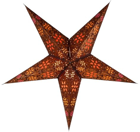 Faltbarer Advents Papierstern, 60 cm, hochwertig, Anubis braun | Handgefertigter Papierstern mit Silberbronze, stimmungsvolle Deko, TÜV geprüft, einfache Montage.