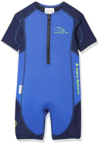 Aqua Sfärer Stingray barns UV-skydd kort våtdräkt - kärnvärmare Blue/Navy Short Sleeve Size 2 (Height 84-99 cm)