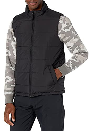 Amazon Essentials Gilet Imbottito Isolante Foderato in Pile Grammatura Media Uomo, Nero, XL