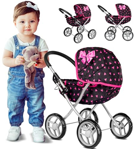 Kinderplay Carrozzina per Bambole – Manico 54 cm, Ruote Silenziose in Spugna – Gioco di ruolo per Bambine 3+ – Passeggino Giocattolo Leggero e Stabile con Gondola