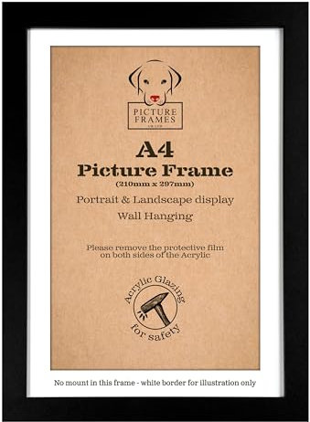 A4 Picture Frame Black – Wall Mounted or Freestanding Certificate & Photo Frame (21x29.7 cm), Portrait or Landscape Display