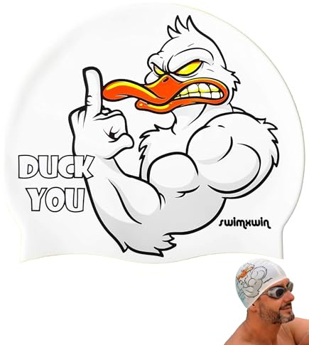 Swimxwin Gorro Natacion Silicona Duck You Talla Unica Adulto Ninos Desde 6 Anos Disenos Divertidos Pato Piscina Cubierta Aire Libre Aguas Abiertas Deportes Acuaticos Regalo Hombre Mujer Clubs