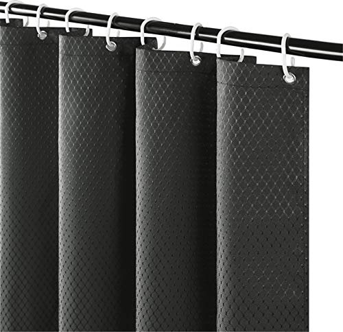 Furlinic Duschvorhang 180x200 in Badezimmer Schwerer Vorhang für Badewanne und Dusche Textile Vorhänge aus Waffeln Stoff Wasserdicht Anti-schimmel Waschbar mit 12 Duschringe Dunkelgrau.