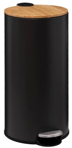 5Five – 30-Liter-Küchenabfalleimer – Schwarz – Moderne Farbe – Bambusdeckel – Herausnehmbarer Eimer und Griff an der Rückseite
