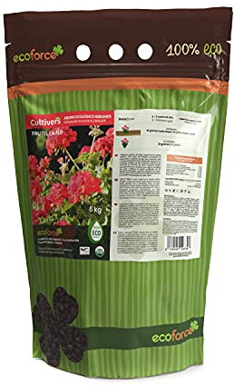CULTIVERS Abono Geranios y Plantas con Flor de 5 kg. Fertilizante ecológico Potencia la Floración y Aroma de Las Flores. Origen 100% orgánico y Vegano.