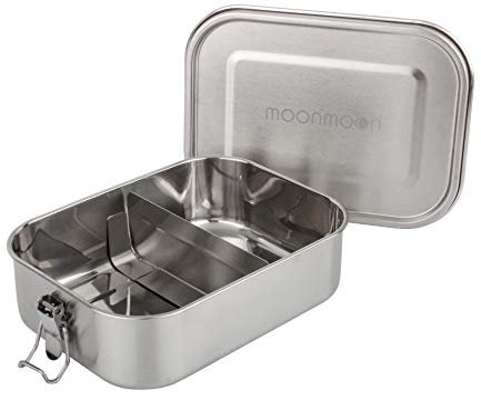 Moonmoon Stainless Steel Lunch Box (1.2 Litre) | Leakproof Metal Bento Box with compartments | Salad & Sandwich Tin for Adults and Children | BPA Free