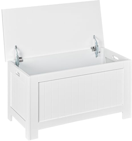 HOMCOM Lift Top Storage Chest Toy Box Organizer with Lid and Safety Hinges for Bedroom Entryway Living Room - White