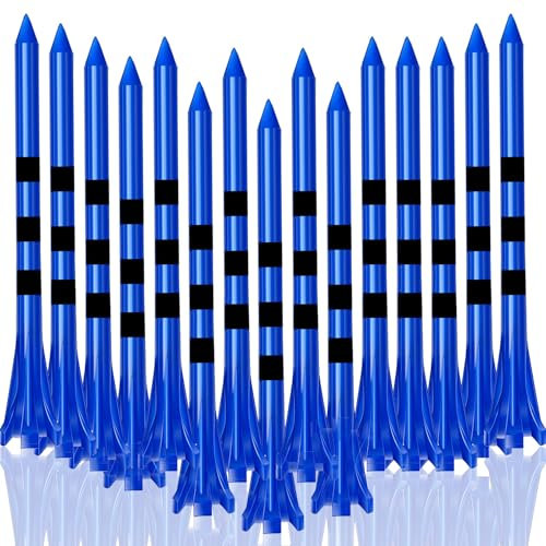 LOVMEAD Golf Tees Kunststoff Unbreakable Lange Kurze 60 Stück, Golf Tee 3 1/4 2 3/4 1 1/2 Inch Flat Stark Dauerhaft für Eisen Schüsse Reduzieren Reibung (Blau mit Schwarzen Streifen, 70mm)